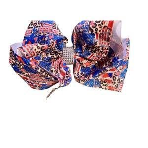 NEW KIDS CHARM kids girls patriotic leopard print 4th of july hair bow in multic